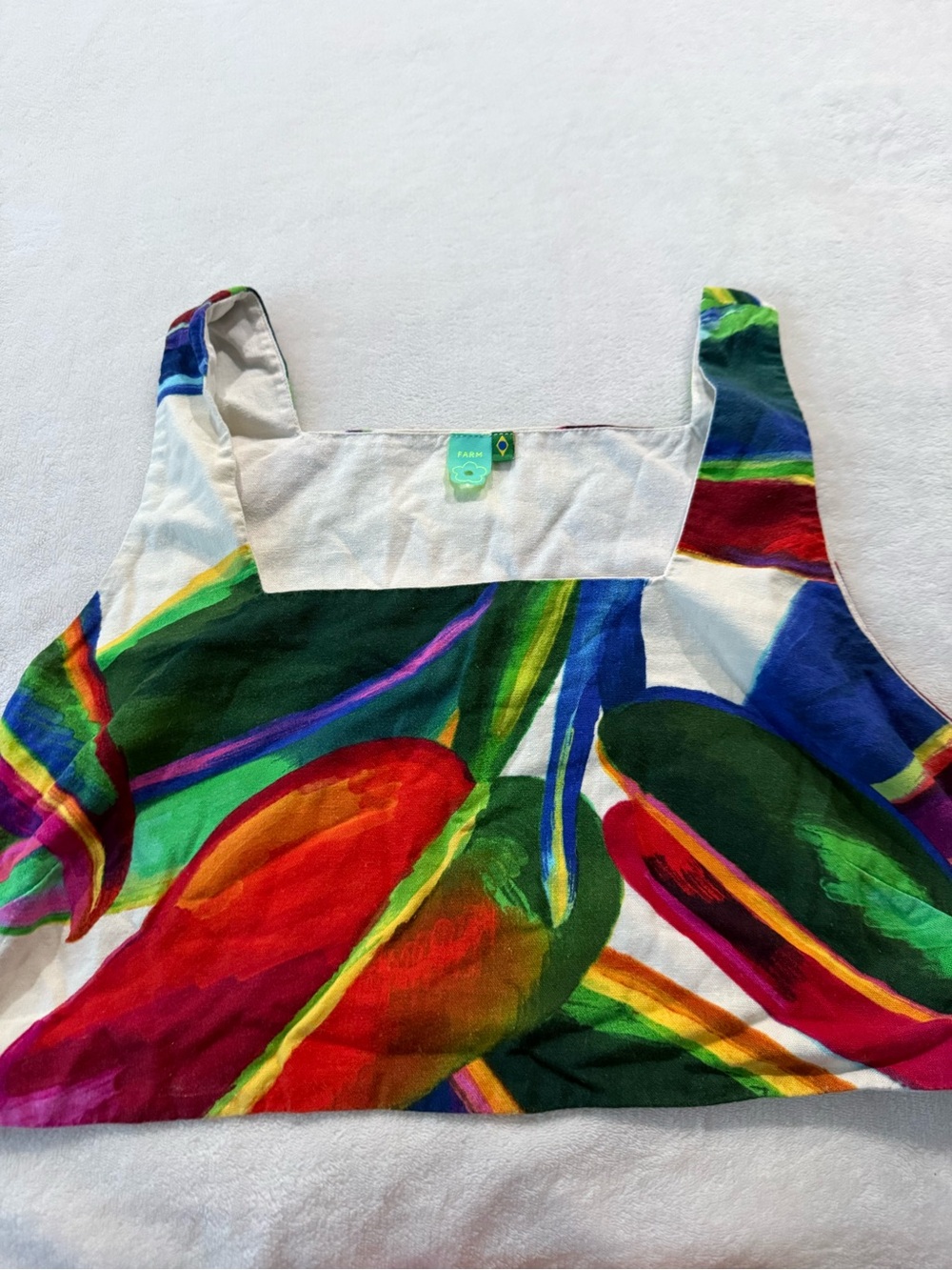 FARM Rio square-neck crop top colorful abstract tropical fruit print Small E01